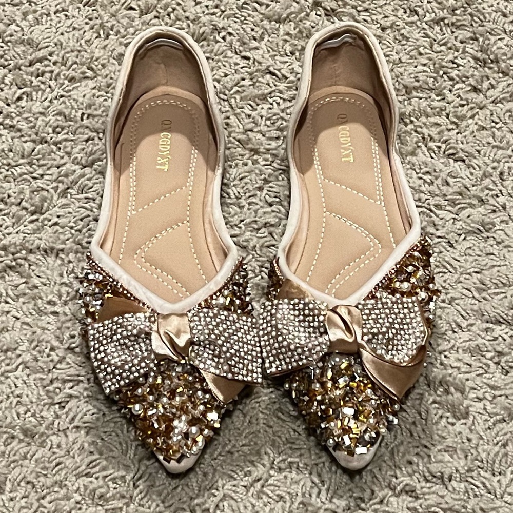 Cream and gold Beaded flats size 10